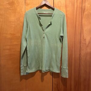 Aerie Womens Waffle Knit Henley Shirt-Spring Green-Sz‎ XL-Read Description